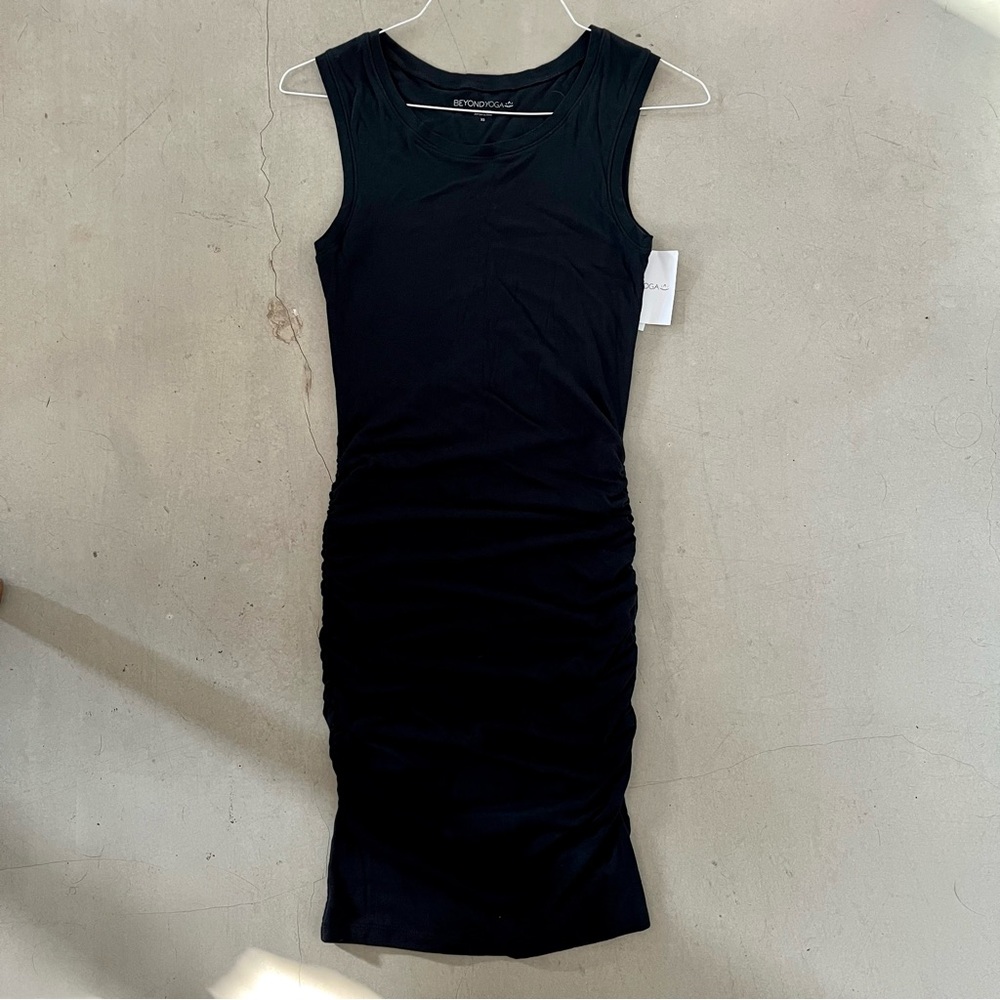 NWT Beyond Yoga Sleeveless Ruched Fitted Tank Dress - Black - XS